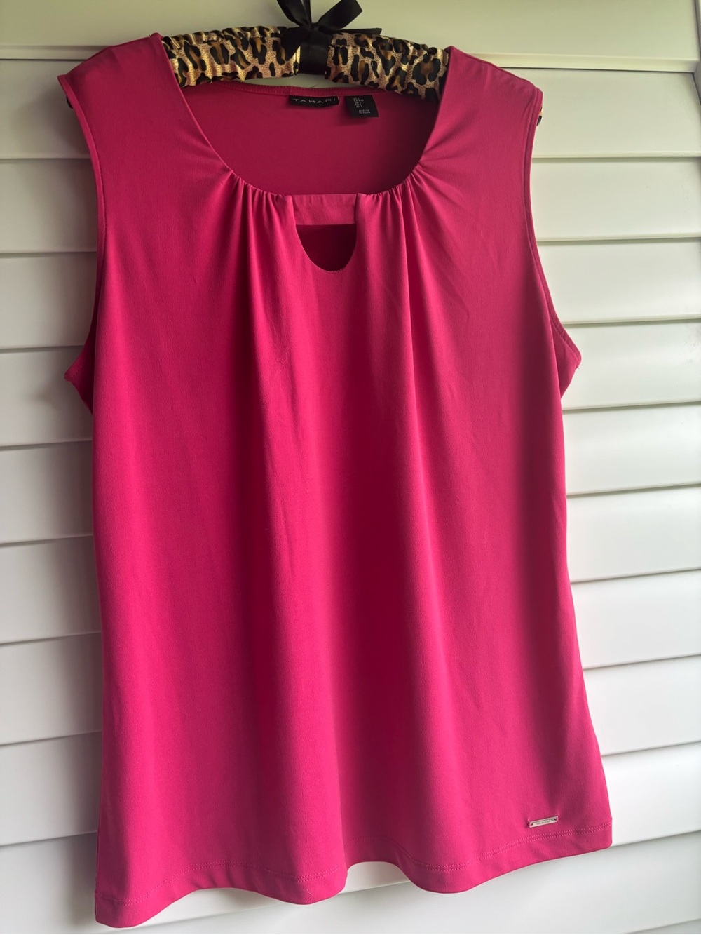 Tahari Hot Pink Sleeveless Keyhole Tank
